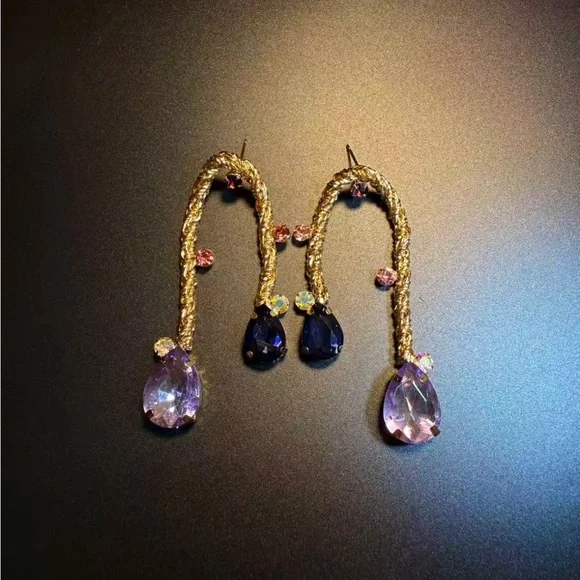Elegant Gold and Purple Drop Earrings - Picture 3 of 3